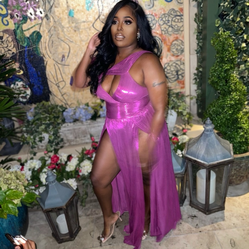 Fashion nova magenta metallic gown
